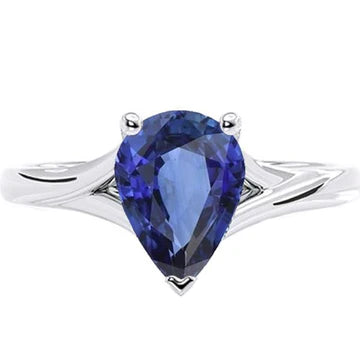 Anello Solitario con Zaffiro Pera dello Sri Lanka 3 Carati in Oro Bianco 14K