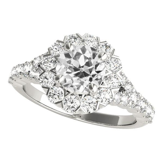Anello Star Style Halo Rotondo Con Vero Diamanti Taglio Vecchio Miniera 4,50 Carati