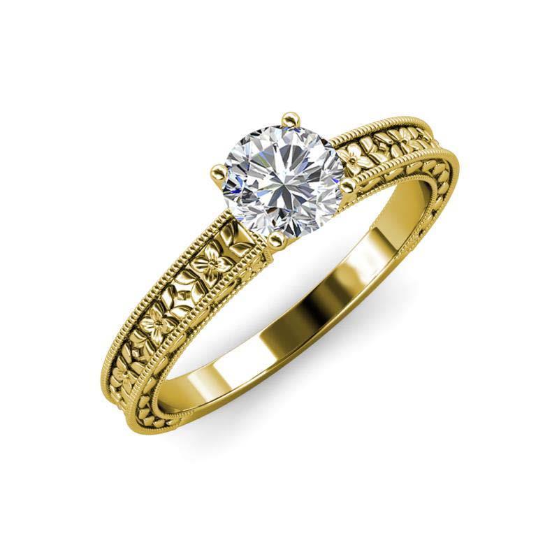 Anello Stile Vintage Con Naturale Diamante Solitario A Taglio Rotondo Da 2 Ct. Oro Giallo 14K