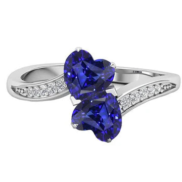 Anello Toi et Moi 3,50 carati Cuore Blue Sapphire Diamond Gemstone in oro bianco 14K