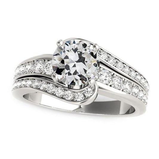 Anello Tondo Con Vero Diamante Taglio Vecchia Miniera Con Gambo Ritorto Oro 5 Carati