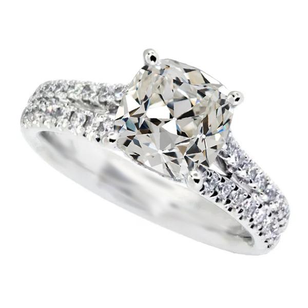Anello Tondo E Cuscino Con Naturale Diamanti A Taglio Antico, Doppia Fila, Accenti, 8,50 Carati