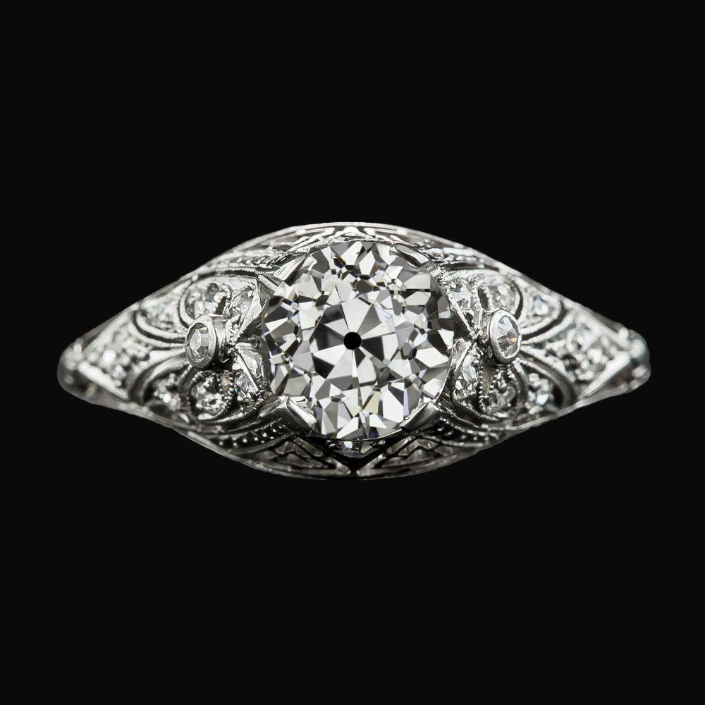 Anello Tondo Stile Vintage Vecchio Minatore Con Naturale Diamante Gambo Milgrain 2,25 Carati