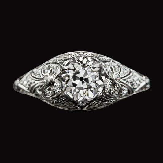 Anello Tondo Stile Vintage Vecchio Minatore Con Naturale Diamante Gambo Milgrain 2,25 Carati