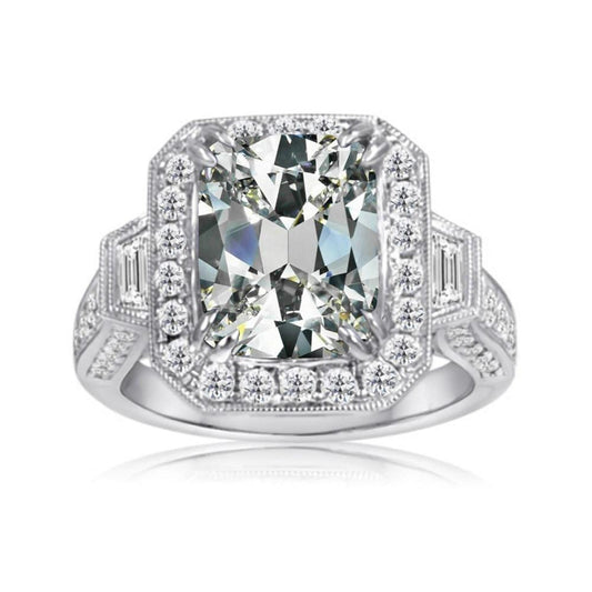 Anello Trapezoidale E Ovale Con Genuino Diamante Da Minatore Antico, Oro 14K, 8 Carati