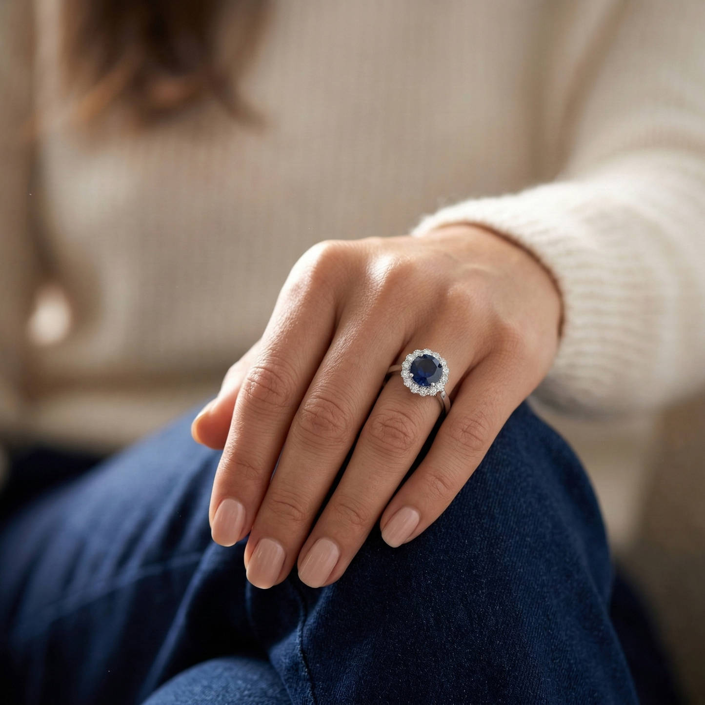 Anello Zaffiro Blu Ceylon Diamante Naturale Autentico ( non creato in laboratorio ) Rotondo 2,45 Carati Oro Bianco 14K