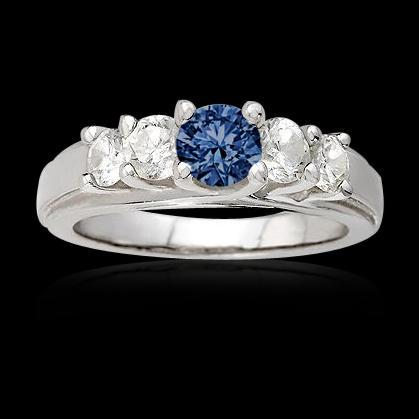 Anello Anniversario Con 5 Pietre Diamante Blu 1,50 carati Oro Bianco 14K