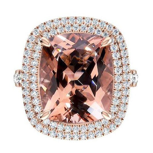 Anello Con Cuscino Morganite Color Pesca Con Diamanti Gioielli da Donna Oro Rosa