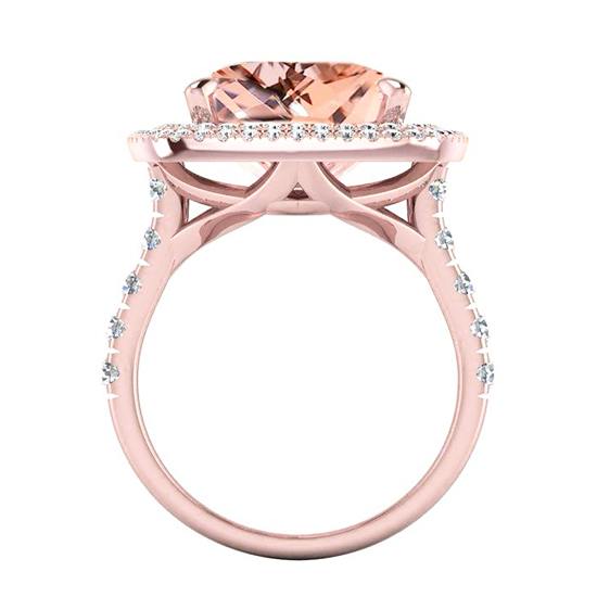 Anello Con Cuscino Morganite Color Pesca Con Diamanti Gioielli da Donna Oro Rosa