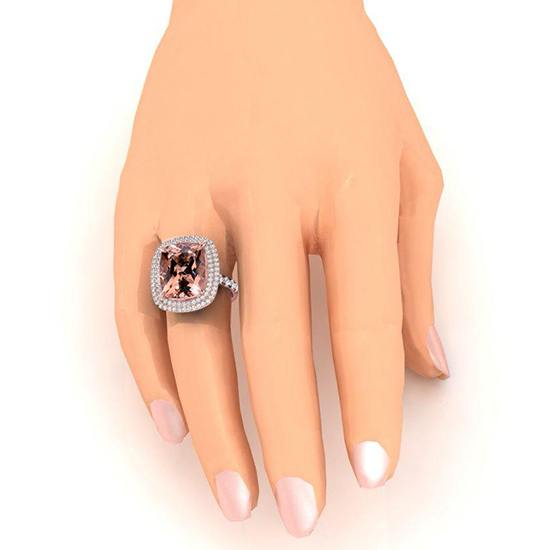 Anello Con Cuscino Morganite Color Pesca Con Diamanti Gioielli da Donna Oro Rosa