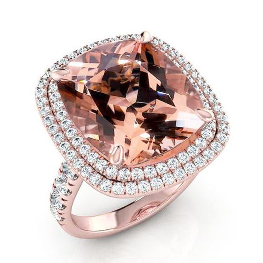 Anello Con Cuscino Morganite Color Pesca Con Diamanti Gioielli da Donna Oro Rosa