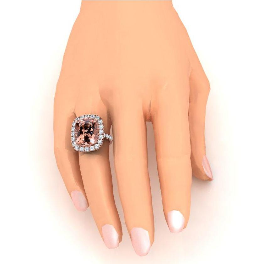 Anello Con Morganite a Cuscino Grande 12,50 ct Con Diamanti Oro Rosa 14K