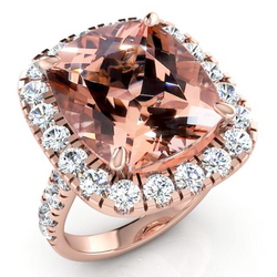 Anello Con Morganite a Cuscino Grande 12,50 ct Con Diamanti Oro Rosa 14K
