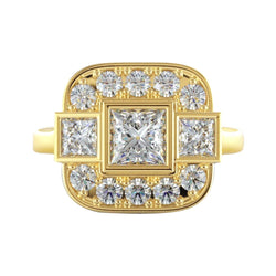 Anello Da Sposa Principessa E Genuino Diamante Rotondo 2.15 Carati Oro Giallo 14K
