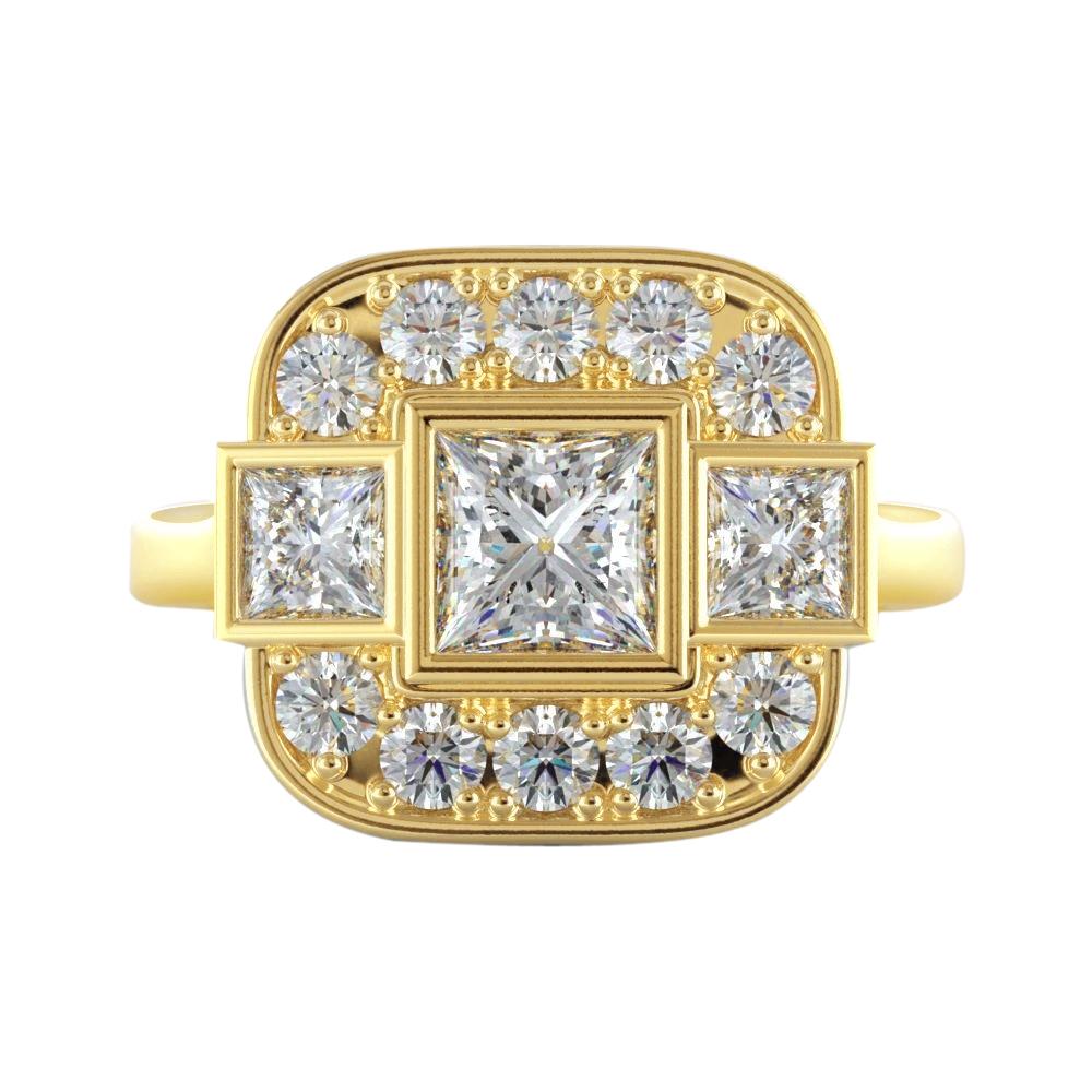 Anello Da Sposa Principessa E Genuino Diamante Rotondo 2.15 Carati Oro Giallo 14K