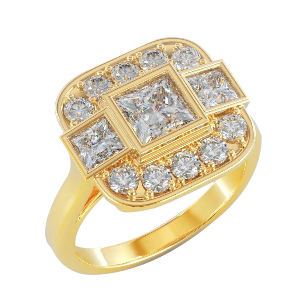 Anello Da Sposa Principessa E Genuino Diamante Rotondo 2.15 Carati Oro Giallo 14K