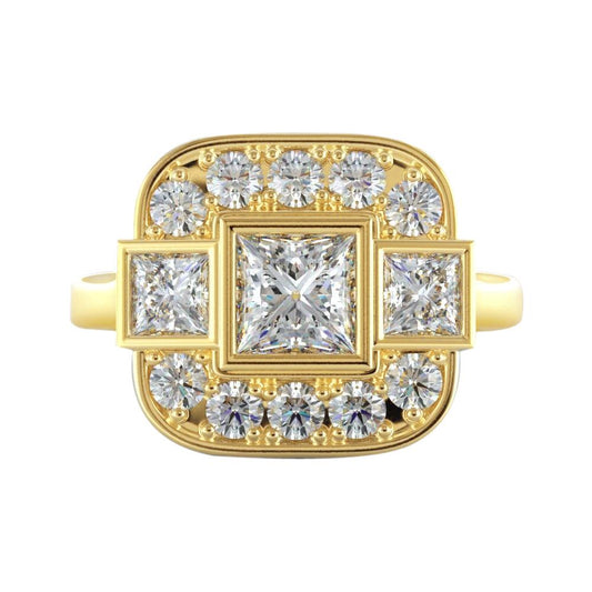 Anello Da Sposa Principessa E Genuino Diamante Rotondo 2.15 Carati Oro Giallo 14K
