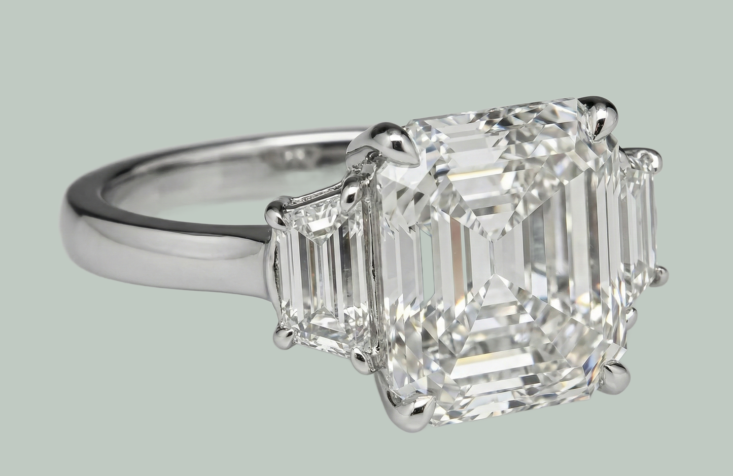 Anello Dell'Anniversario Asscher E Naturale Diamante Trapezoidale 5,50 Ct Artiglio D'Aquila 3 Pietre