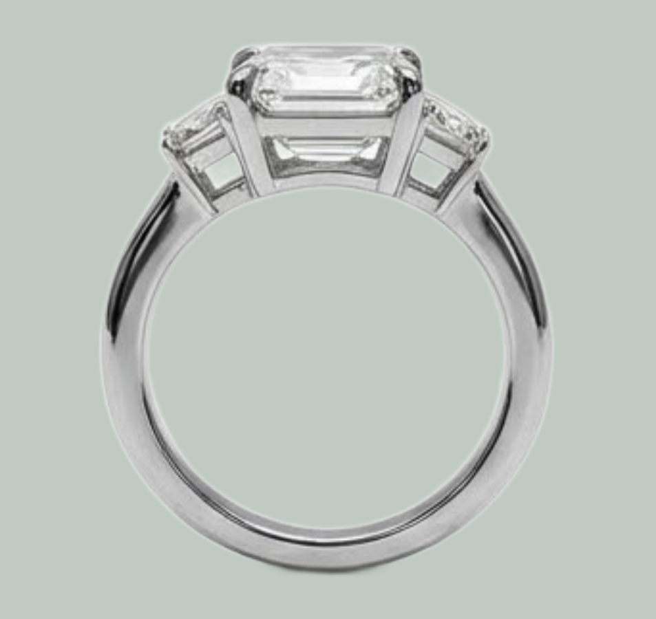 Anello Dell'Anniversario Asscher E Naturale Diamante Trapezoidale 5,50 Ct Artiglio D'Aquila 3 Pietre