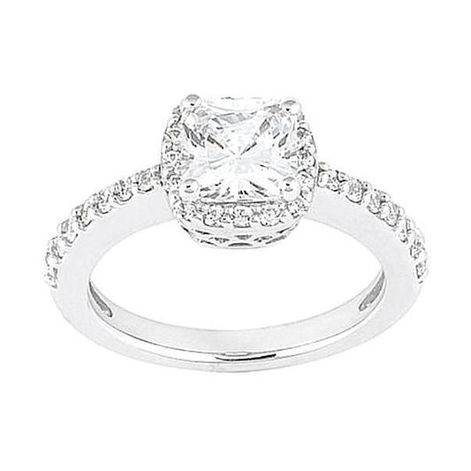 Anello Di Fidanzamento Con Vero Diamante Centrale Da 2.01 Carati Halo. Oro Bianco 14K