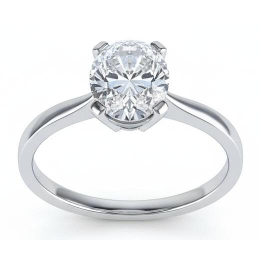 Anello Di Fidanzamento Con Vero Diamante Solitario Ovale Da 2,50 Carati, Oro Bianco 14K