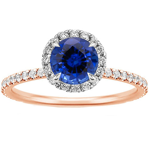 Anello Due Toni Zaffiro Blu Halo Diamante Set Di Griffe