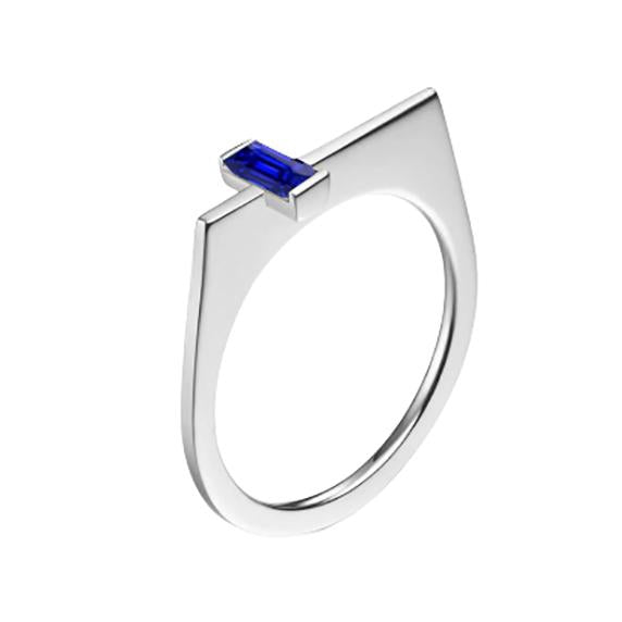 Anello Fantasia Solitario Smeraldo Con Barra Zaffiro di Ceylon Incastonato Oro 14K