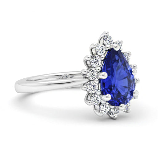 Anello Halo Star Style Pera Zaffiro Ceylon & Diamanti 3.50 Carati