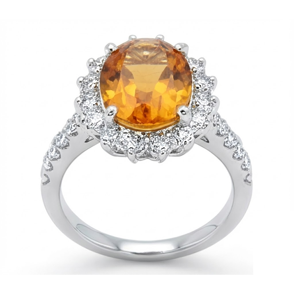 Anello Madeira in oro bianco 14K con citrino e diamanti 22.50 carati