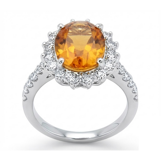 Anello Madeira in oro bianco 14K con citrino e diamanti 22.50 carati
