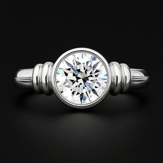 Anello Solitario Con Castone Con Genuino Diamanti A 3 Carati, Montatura In Oro Bianco 14K