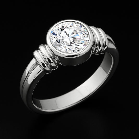 Anello Solitario Con Castone Con Genuino Diamanti A 3 Carati, Montatura In Oro Bianco 14K