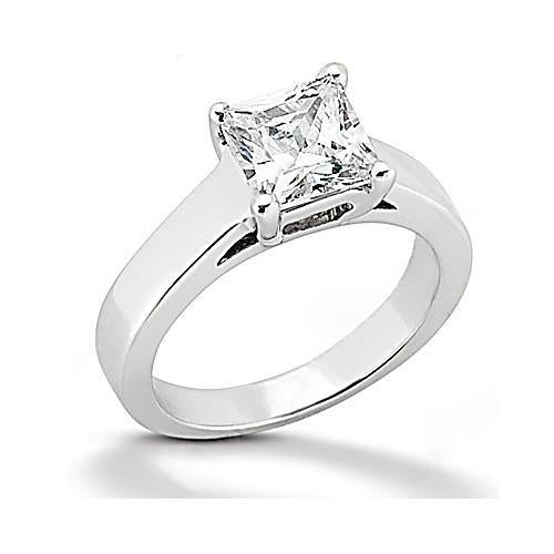 Anello Solitario Con Naturale Diamante Taglio Principessa 1.50 Ct. Gioielli In Oro Bianco 14K