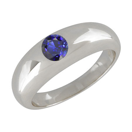 Anello Solitario Zaffiro Ceylon Tondo Flush Set Fusto Spesso
