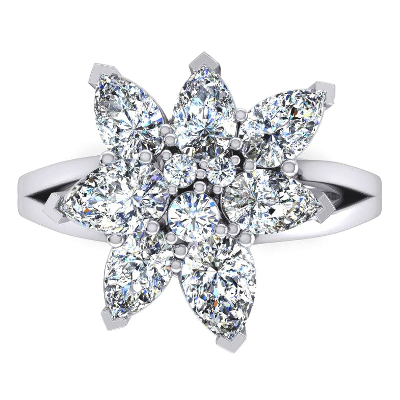 Anello a Grappolo con Diamante Taglio A Pera 3 ct Oro 14K Gioielli Per Donna