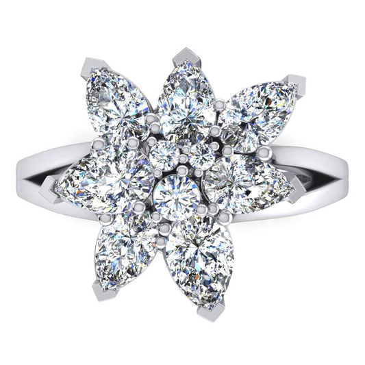 Anello a Grappolo con Diamante Taglio A Pera 3 ct Oro 14K Gioielli Per Donna