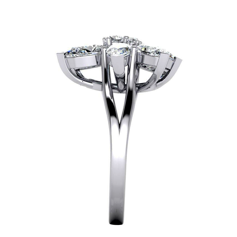 Anello a Grappolo con Diamante Taglio A Pera 3 ct Oro 14K Gioielli Per Donna
