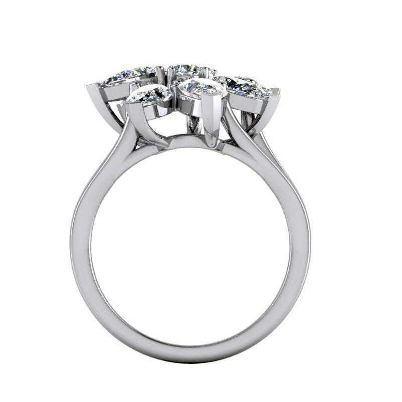 Anello a Grappolo con Diamante Taglio A Pera 3 ct Oro 14K Gioielli Per Donna