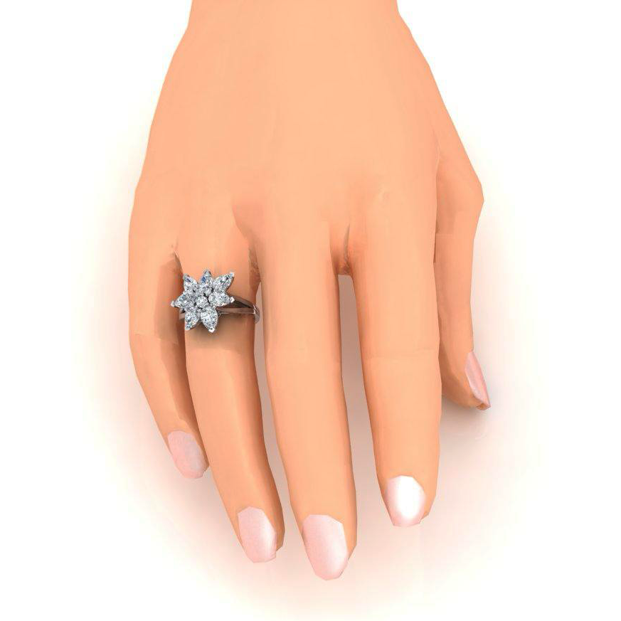 Anello a Grappolo con Diamante Taglio A Pera 3 ct Oro 14K Gioielli Per Donna
