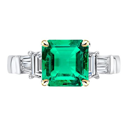 Anello con Diamante Estratto Dalla Terra Smeraldo Verde Naturale Taglio Asscher Per Donna