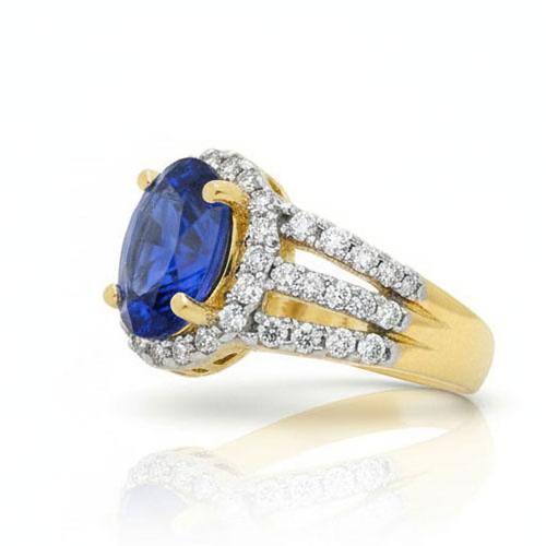 vero round diamante 3.50carati anello con accenti diamanti