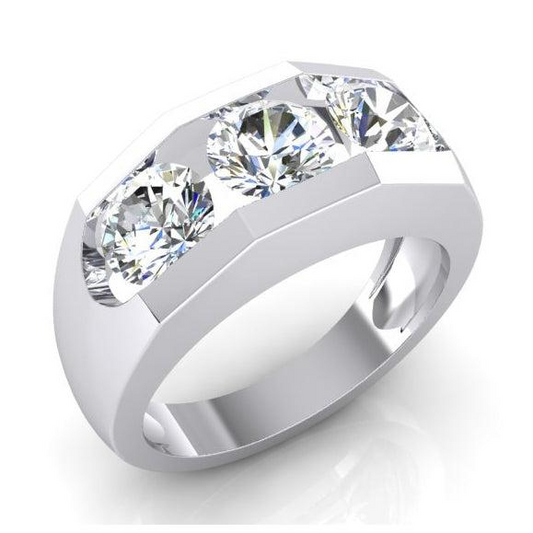Anello da Uomo Con Tre Pietre Diamanti Rotondi Coltivati Laboratorio Oro 14K