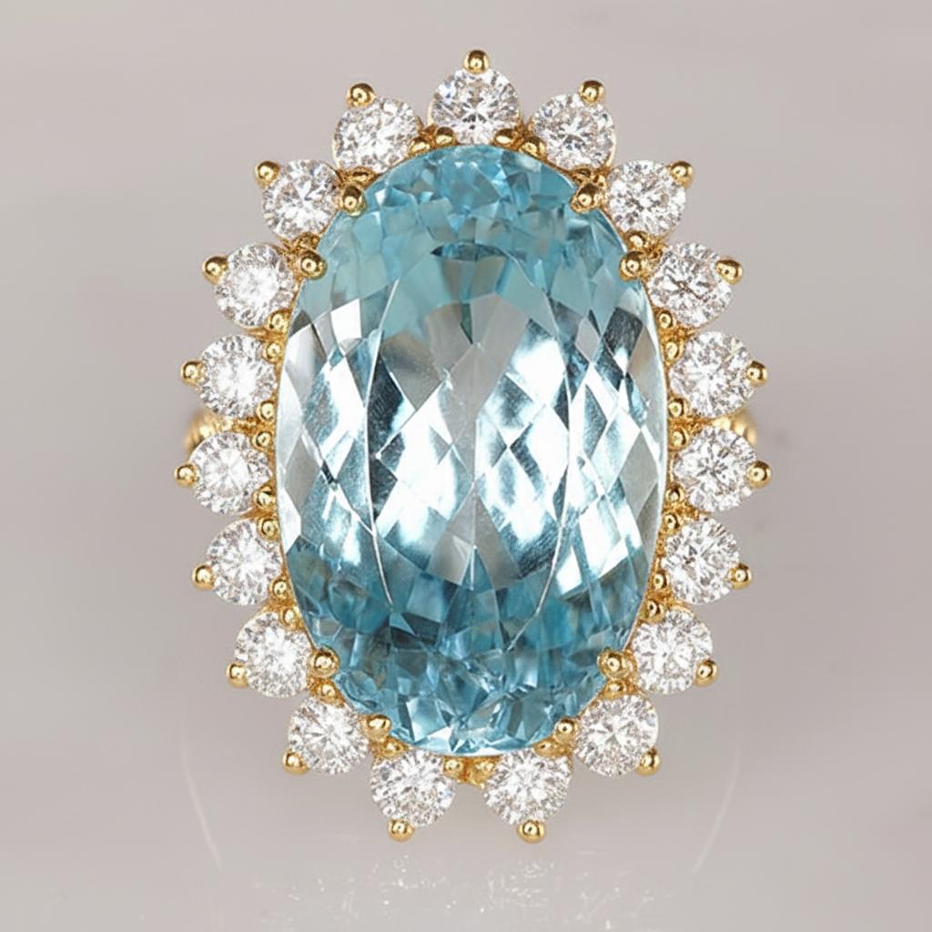 Anello di fidanzamento in oro bianco 14k con acquamarina e diamanti 9 ct