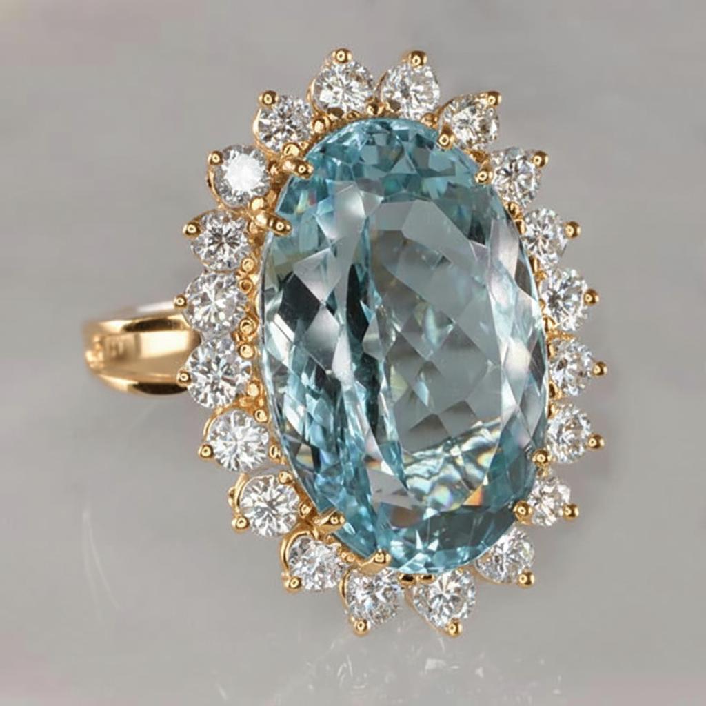 Anello di fidanzamento in oro bianco 14k con acquamarina e diamanti 9 ct