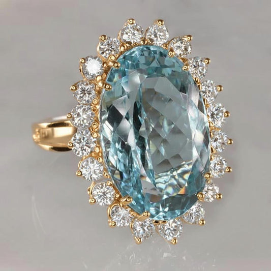 Anello di fidanzamento in oro bianco 14k con acquamarina e diamanti 9 ct