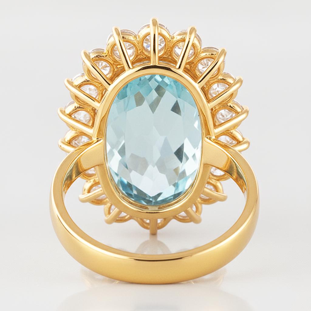 Anello di fidanzamento in oro bianco 14k con acquamarina e diamanti 9 ct