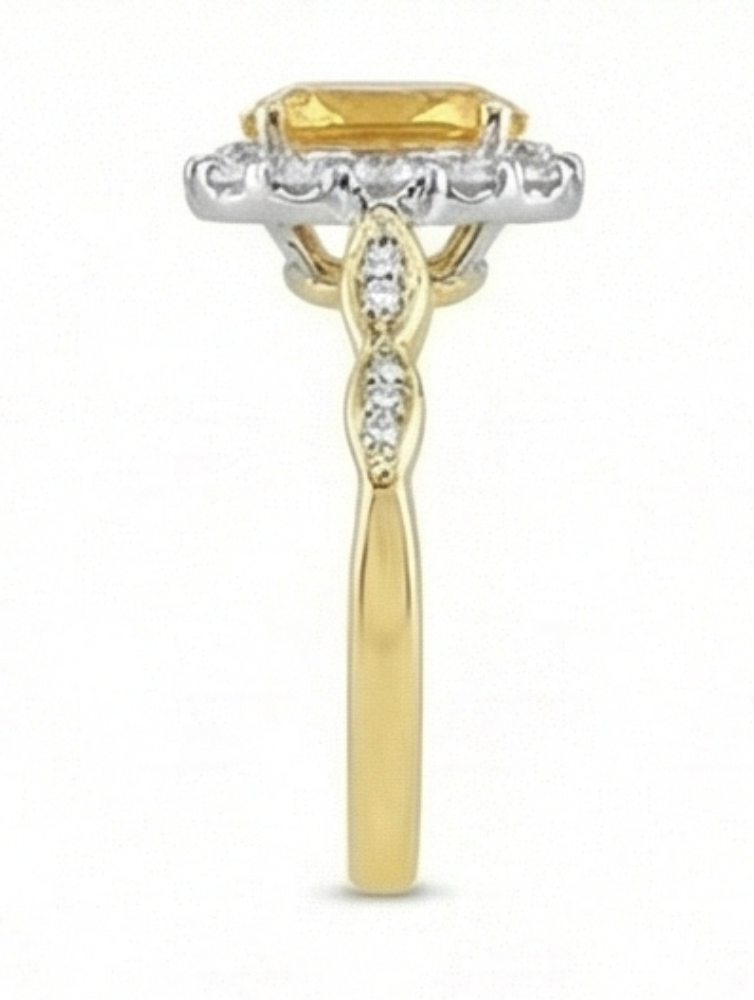 Anello nuziale in oro giallo con citrino e diamanti taglio ovale da 14.75 carati