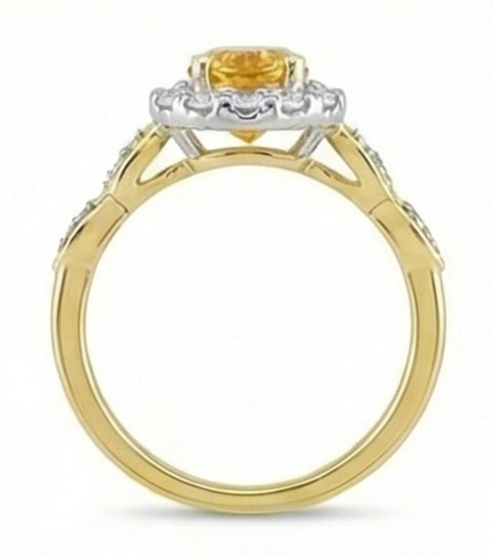 Anello nuziale in oro giallo con citrino e diamanti taglio ovale da 14.75 carati