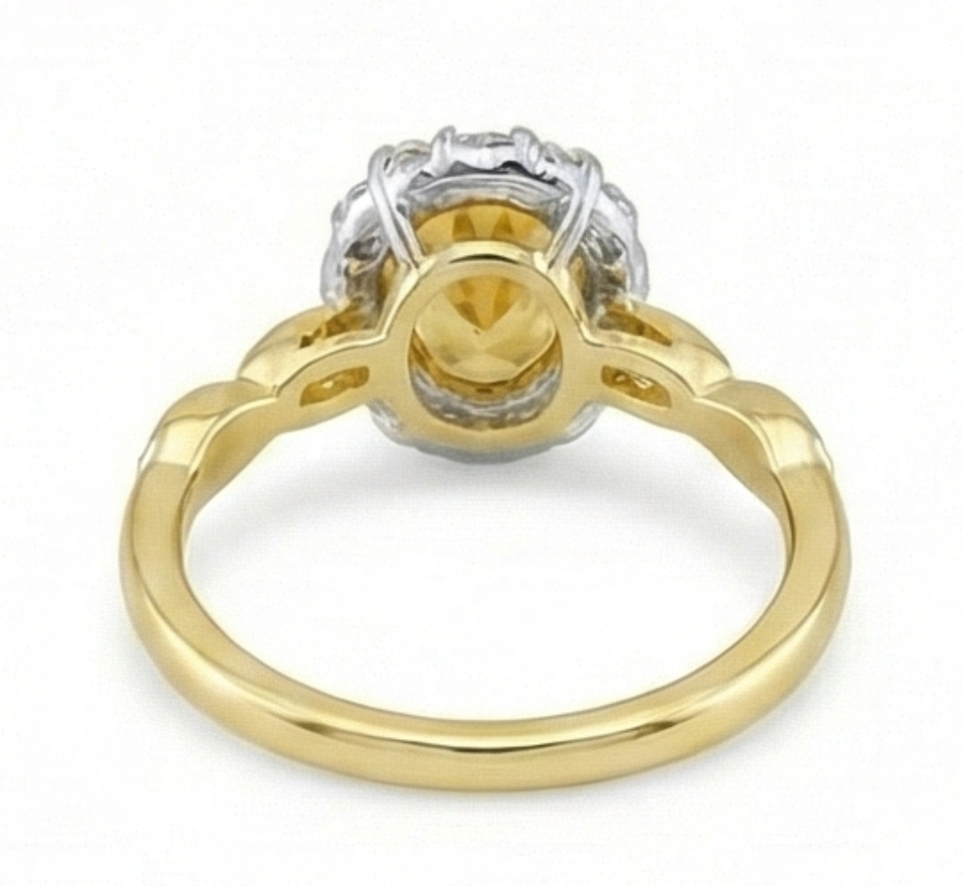 Anello nuziale in oro giallo con citrino e diamanti taglio ovale da 14.75 carati