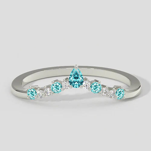 Anello a forcella con tormalina Paraiba e diamanti